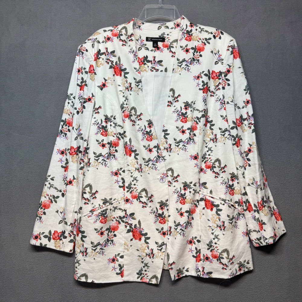 INC Floral Linen Blend Blazer XL White Career Cottagecore Romantic Boho Pretty
